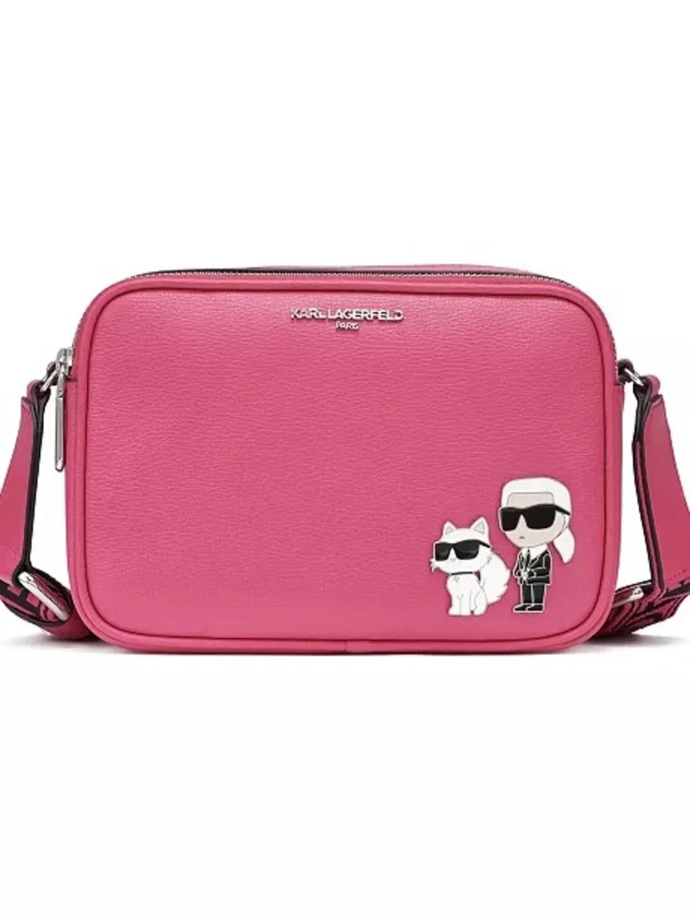 Karl Lagerfeld Hot Pink Crossbody Maybelle Bag with Karl & Choupette Charm